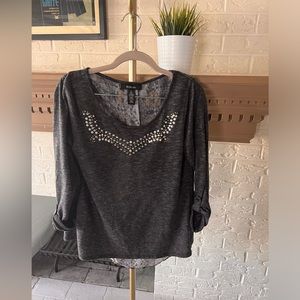 Top with Surprise in the Back and Rhinestone and Pearl-like Detailing